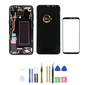 [Black with Frame] Amoled LCD for Samsung Galaxy S8 G950 Digitizer Screen LCD Display Touch Assembly Replacement G950A G950F G950P G950R4 5.8inch by Qvouaw (Black with Frame)